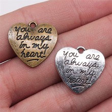 WYSIWYG 10pcs 20x21mm Pendant You Are Always In My Heart Engraved Letter Pendants Handmade DIY Jewelry Findings Accessories 2024 - buy cheap