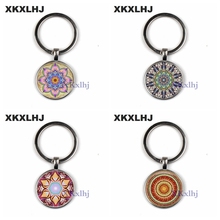 Xkxlhj chaveiro de vidro com detalhes da arte em mandala, corrente de pedras em formato de cabochão, joia da moda, yoga e om 2024 - compre barato