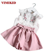 Модные комплекты одежды для девочек VIMIKID, брендовая одежда для девочек, комплекты детской одежды, белая футболка без рукавов + шорты, костюмы из 2 предметов k1 2024 - купить недорого