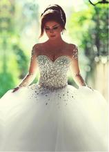Ball Gown Wedding Dresses 2022 Elegant Wedding Gowns Crystal Beaded Sweetheart Long Sleeve Bridal Gowns Robe de Marige 2024 - buy cheap