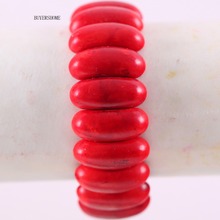 1Pcs BUYERSHOME Hot Jewelry For Women 10x25MM Natural Beads Stone Red Howlite Stretch Bracelet 8"H609 2024 - buy cheap