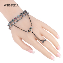 Wbmqda Indian Jewelry Set Bracelet link Ring For Women Silver Color Mosaic Resin Crystal Vintage Jewelry Wholesale 2024 - buy cheap