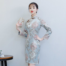 Mini vestido vintage cheongsam, vestido curto de poliéster estilo chinês da moda para mulheres 2018, vestidos de festa slim para outono 2024 - compre barato