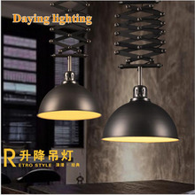 L Retro industrial wind wrought iron lifting telescopic chandelier clothing store cafe bar ceiling chandelier LED 2024 - buy cheap