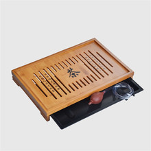 XMT-HOME Kung Fu tea tray with drawer drain serving tray bamboo for tea pot ceremony 2024 - buy cheap