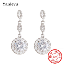 Yanleyu 100% 925 Sterling Silver Fashion Jewelry Round White AAA Zircon Earrings For Women Bridal Engagement Drop Earrings PE048 2024 - buy cheap