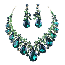 Conjunto de joyería de cristal para mujer, aretes y collar de boda, estilo gota de agua, color verde 2024 - compra barato