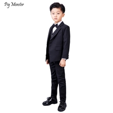 Conjunto de traje negro Formal para niños, vestido de flores para actuaciones de boda, trajes de escenario, Blazer para niños, pantalones, chaleco con pajarita, 4 Uds. 2024 - compra barato