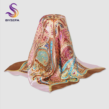 [BYSIFA] Autumn Women Neck Small Silk Scarf 2018 New Brand Paisley Pink Purple Square Scarves Fashion Accessories Baby Scarves 2024 - buy cheap