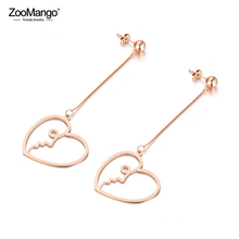 ZooMango-Pendientes largos de acero inoxidable para Mujer, aretes colgantes en forma de corazón, oro rosa, ZE18105 2024 - compra barato