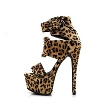 Sandálias femininas de salto alto, salto alto de 16 cm, estampa de leopardo, sandálias peep toe, sapato de festa feminino, grande, szie 43, 5.5 cm 2024 - compre barato