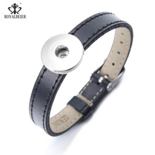 Pulseira de couro genuíno para mulheres, bracelete com botões encaixável com 18mm botões de pressão bracelete artesanal sz0564 2024 - compre barato