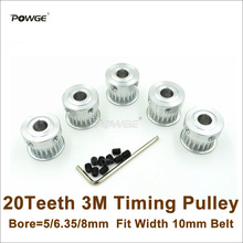 POWGE 5pcs 20 Teeth 3M Timing Pulley Bore 5/6.35/8mm Fit Width 10mm HTD 3M Belt 20T  20Teeth HTD3M Pulley CNC Engraving Machine 2024 - купить недорого