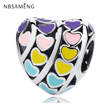 NBSAMENG-Cuentas de plata esterlina 100% 925 para mujer, abalorios de corazón multicolor, cuentas de arcoíris de amor, compatibles con pulseras, joyería artesanal 2024 - compra barato