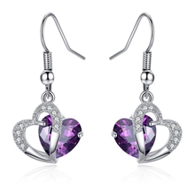 Fashion Jewelry Wholesale Silver Earring for women purple double heart Fashion silver Plated earrings HTHYTRMW 2024 - buy cheap