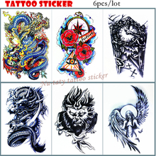 Nu-TATY-Lote de 6 pegatinas de tatuaje temporal de Dragon angel, tatuaje a prueba de agua, tatuaje falso de Henna, arte corporal, brazo Flash, 12x20cm 2024 - compra barato