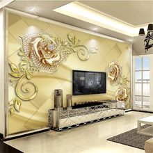 Wellyu papel de parede personalizado 3d tridimensional luxo dourado flor jóias tv fundo papier peint 2024 - compre barato