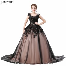 Janeini-vestido longo elegante, dama de honra, cauda, decote completo, apliques de contas, renda-up, tule, baile, vestidos formais 2024 - compre barato