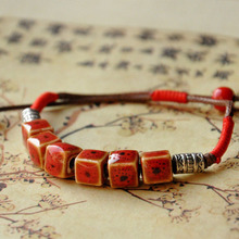 Square Beads Bracelets Women Men Weave Rope Bangles Ceramic Charm Silver Color Pendant Wristbands Adjustable Chain Accessories 2024 - buy cheap