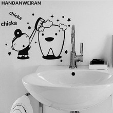 1 шт мультфильм прекрасный зуб забавные наклейки на стены стеклянная наклейка для спальни ванной комнаты украшения дома 2024 - купить недорого
