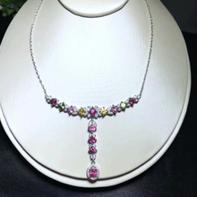 Natural Multicolor tourmaline Necklace natural gemstone Pendant Necklace S925 silver trendy heart chain women wedding Jewelry 2024 - buy cheap