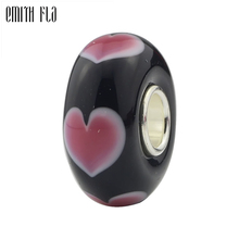 Emith Fla 925 Sterling Silver Large Hole Round Pink Heart Murano Glass European Charm Beads Fit Brand Bracelet Jewelry Makings 2024 - buy cheap