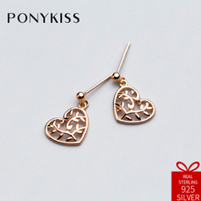 PONYKISS Romantic S925 Sterling Silver Minimalist Sweet Hollow Heart Branches Stud Earrings Women Prevent Allergy Jewelry Party 2024 - buy cheap