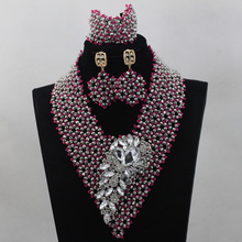 Charming Fuchsia Pink&Grey Crystal Women Costume Jewellery Set Fashion Wedding Jewelry Set For Women Free Shipping HX911 2024 - buy cheap