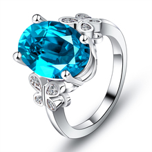Anéis de borboleta com cristal azul claro, para mulheres, cor de prata, azul, oval, zircônia cúbica, cobre, joias de casamento, imperdível 2024 - compre barato