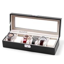 6 rejillas de cuero PU caja de reloj organizador de soporte profesional para relojes de reloj cajas de joyería caja de exhibición mejor regalo negro 2024 - compra barato