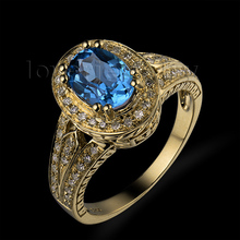 LOVERJEWELRY Natural Diamond Blue Topaz Rings Engagement Rings In Solid 14Kt Yellow Gold Oval 6x8mm SR0079 2024 - buy cheap