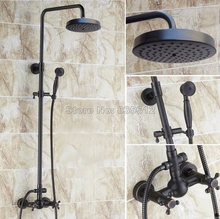 Black Oil Rubbed Bronze Rain Shower Faucet Set with Handheld Shower Head / Bathroom Wall Mounted Cross Handles Mixer Taps Wrs416 2024 - buy cheap