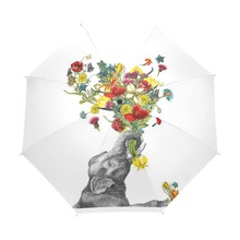 Guarda-chuva com estampa de flor, arte de elefante, guarda-sol, três dobras, chuva, feminino, feliz presente, para amigo amantes 2024 - compre barato