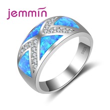Fine Geometric Pattern Blue Fire Opa Rings With Clear Rhinestone Women 925 Sterling Silver Anniversary Finger Ring Gift 2024 - buy cheap