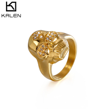 Kalen New Punk Skeleton Jewelry Rings For Men Gold/ Stainless Steel Rhinestone Hip Hop Gothic Skull Finger Rings Party 2024 - buy cheap