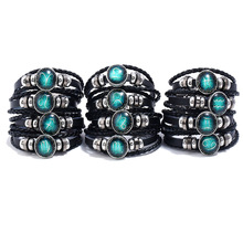 Nuevo Punk Rock Green Zodiac Botón 12 pulseras de constelaciones multicapa negro cordón Casual pulseras de cuero hombres chicos pulsera 2024 - compra barato