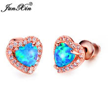 Female Boho Blue Fire Opal Stone Stud Earrings Cute Small Heart Earrings For Women Vintage Rose Gold Wedding Jewelry 2024 - buy cheap