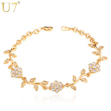 U7-Pulseras con abalorios de hojas y flores para mujer, brazaletes de diamantes de imitación de Color dorado, joyería romántica, regalo, H380 2024 - compra barato
