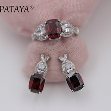 PATAYA New Arrivals Pomegranate Red Rabbit Ear Natural Zircon Earrings Rings Sets Women Luxury True White Gold Fashion Jewelry 2024 - buy cheap