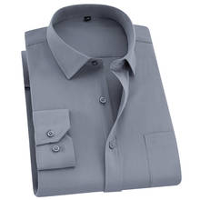 Camisa social masculina qisha, camisas de manga longa para homens de negócios em cor sólida slim profissional, camisa social cinza 2024 - compre barato