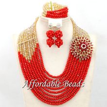 Champagne And Red Beaded Nigerian Jewelry Splendid African Jewelry Set Unique Design Wholesale Free Shipping BN590 2024 - buy cheap