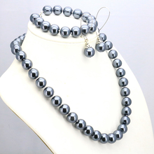 Conjunto de colar de pérolas de vidro cinza escuro, colar de 12mm e 18 ", pulseira, brinco de 7.5", design de fabricação de joias femininas 2024 - compre barato