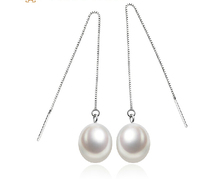 100% clásicos aretes con perlas reales 6-8mm blanco Natural perla de agua dulce resaltar la perla pendientes largos para mujer joyería 2024 - compra barato