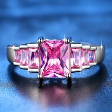 Lcuk Pink Princess Square Cut AAA Cubic Zirconia Ring Wedding Party Brand Rings For Women Silver Color Ring Jewelry Gifts 2024 - buy cheap