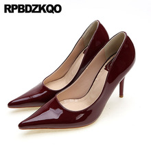 Scarpin-zapatos de tacón alto de charol para mujer, calzado de punta estrecha, color rojo vino, talla 4, 34, color Nude 33, 2021 2024 - compra barato