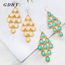 GDHY Fashion Geometric Rhombus Long Pendant Earrings Round Multi-sectional Gemstones Stone Creative Glamour Jewelry 2 Color 2024 - buy cheap