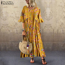 2021 Summer Long Maxi Dress ZANZEAWomen Floral Printd Sundress Bohemian  Short Sleeve Ruffles Vestidos Tunic Dresses Femme Robe 2024 - buy cheap