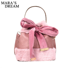 Mara's Dream 2018 новая женская сумка через плечо, брендовые Дизайнерские Сумки из искусственной кожи, меховые сумки с бантом, сумка через плечо, Теплые сумки 2024 - купить недорого