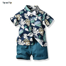 Top and Top Hawaiian Summer Toddler Newborn Baby Boy Gentleman Outfits Short Sleeve Printed Shirt+Shorts Bebe 2 Pcs Suit 2024 - buy cheap