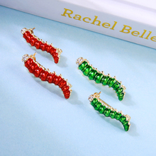 BALANBIU Two Pieces One Set Cute Insect Green Enamel Crystal Caterpillar Brooches For Women Gifts Gold Color Fashion Sweater Pin 2024 - buy cheap